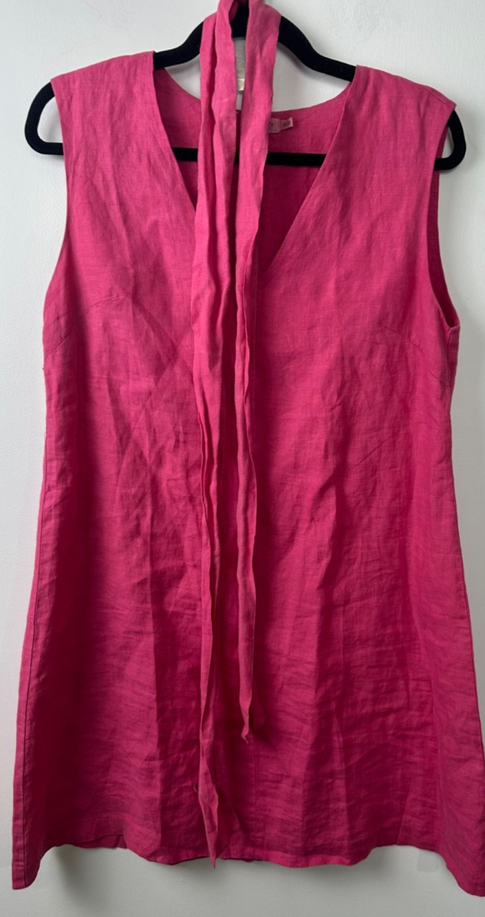 Faherty Pink Belted 100% Linen Dress XS Sleeveless Easy Casual Beach Coastal D31